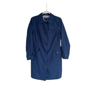 Lands’ End Trench Coat Size S Navy Blue Jacket Button Front Belted Classic